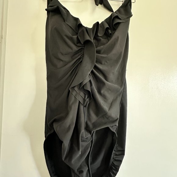 MIRACLESUIT SZ16 Black Ruffle Ruched Halter Plunge One-Piece Swimsuit S11349 - Picture 4 of 8